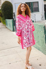 Load image into Gallery viewer, Let&#39;s Meet Up Red &amp; Pink Paisley Drop Shoulder Kimono Dress
