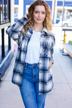 Load image into Gallery viewer, Boldly You Navy Plaid Fringe Button Down Shacket
