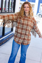 Load image into Gallery viewer, Boldly You Taupe &amp; Rust Flannel Plaid Fringe Jacket
