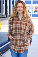 Load image into Gallery viewer, Boldly You Taupe &amp; Rust Flannel Plaid Fringe Jacket
