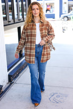 Load image into Gallery viewer, Boldly You Taupe &amp; Rust Flannel Plaid Fringe Jacket
