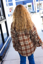 Load image into Gallery viewer, Boldly You Taupe &amp; Rust Flannel Plaid Fringe Jacket
