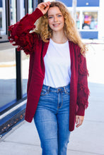 Load image into Gallery viewer, Beautiful You Burgundy Fringe Detail Knit Cardigan
