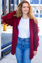 Load image into Gallery viewer, Beautiful You Burgundy Fringe Detail Knit Cardigan
