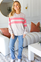 Load image into Gallery viewer, Rally Day Taupe &amp; Coral Game Day Stripe Outseam Terry Top
