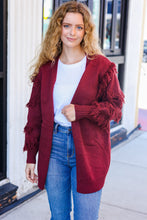 Load image into Gallery viewer, Beautiful You Burgundy Fringe Detail Knit Cardigan
