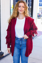 Load image into Gallery viewer, Beautiful You Burgundy Fringe Detail Knit Cardigan
