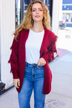 Load image into Gallery viewer, Beautiful You Burgundy Fringe Detail Knit Cardigan
