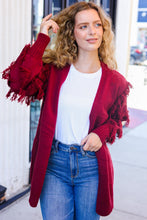 Load image into Gallery viewer, Beautiful You Burgundy Fringe Detail Knit Cardigan
