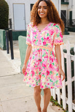 Load image into Gallery viewer, Beautiful You Rose Floral Print Ric Rack Trim Babydoll Dress
