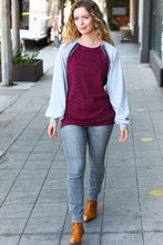 Load image into Gallery viewer, Autumn Vibes Grey &amp; Burgundy Color Block Raglan Sweater
