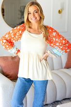 Load image into Gallery viewer, Hello Beautiful Oatmeal &amp; Orange Square Neck Paisley Floral Blouse
