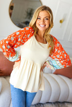 Load image into Gallery viewer, Hello Beautiful Oatmeal &amp; Orange Square Neck Paisley Floral Blouse
