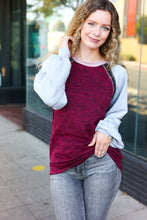 Load image into Gallery viewer, Autumn Vibes Grey &amp; Burgundy Color Block Raglan Sweater
