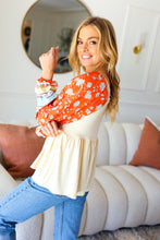 Load image into Gallery viewer, Hello Beautiful Oatmeal &amp; Orange Square Neck Paisley Floral Blouse
