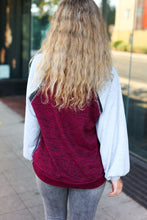 Load image into Gallery viewer, Autumn Vibes Grey &amp; Burgundy Color Block Raglan Sweater
