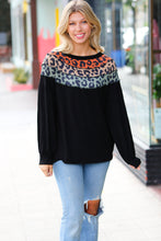 Load image into Gallery viewer, Black Multicolor Leopard Waffle Out Seam Top
