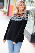 Load image into Gallery viewer, Black Multicolor Leopard Waffle Out Seam Top
