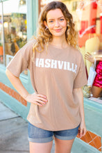 Load image into Gallery viewer, Taupe Pop-Up Embroidered &quot;NASHVILLE&quot; Ribbed Top
