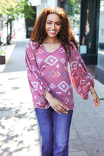 Load image into Gallery viewer, Boho Vibes Elastic Long Sleeve Aztec Print V Neck Pullover
