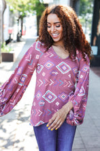 Load image into Gallery viewer, Boho Vibes Elastic Long Sleeve Aztec Print V Neck Pullover
