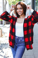 Load image into Gallery viewer, Stepping Out Red Buffalo Plaid Ribbed Hooded Sweater
