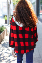 Load image into Gallery viewer, Stepping Out Red Buffalo Plaid Ribbed Hooded Sweater
