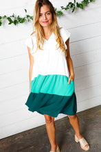 Load image into Gallery viewer, Seafoam &amp; Emerald Tiered Frill Sleeve Midi Dress
