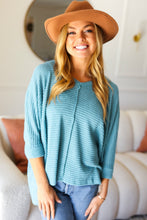 Load image into Gallery viewer, Just My Type Dusty Teal Jacquard Hi-Low V Neck Sweater
