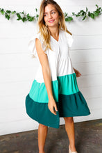 Load image into Gallery viewer, Seafoam &amp; Emerald Tiered Frill Sleeve Midi Dress
