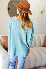 Load image into Gallery viewer, Just My Type Dusty Teal Jacquard Hi-Low V Neck Sweater
