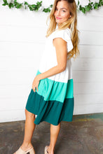 Load image into Gallery viewer, Seafoam &amp; Emerald Tiered Frill Sleeve Midi Dress
