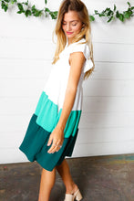 Load image into Gallery viewer, Seafoam &amp; Emerald Tiered Frill Sleeve Midi Dress
