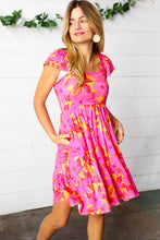 Load image into Gallery viewer, Fuchsia &amp; Orange Tropical Floral Square Neck Dress
