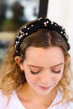 Load image into Gallery viewer, Black Stone &amp; Gem Football Embellished Top Knot Headband
