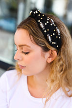 Load image into Gallery viewer, Black Stone &amp; Gem Football Embellished Top Knot Headband
