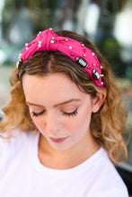 Load image into Gallery viewer, Fuchsia Stone &amp; Gem Football Embellished Top Knot Headband
