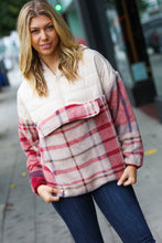 Load image into Gallery viewer, Tried &amp; True Oatmeal &amp; Garnet Plaid Half Zip Puffer Hoodie
