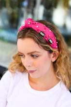 Load image into Gallery viewer, Fuchsia Stone &amp; Gem Football Embellished Top Knot Headband
