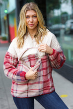 Load image into Gallery viewer, Tried &amp; True Oatmeal &amp; Garnet Plaid Half Zip Puffer Hoodie
