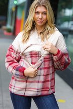 Load image into Gallery viewer, Tried &amp; True Oatmeal &amp; Garnet Plaid Half Zip Puffer Hoodie
