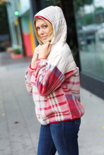 Load image into Gallery viewer, Tried &amp; True Oatmeal &amp; Garnet Plaid Half Zip Puffer Hoodie
