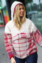 Load image into Gallery viewer, Tried &amp; True Oatmeal &amp; Garnet Plaid Half Zip Puffer Hoodie
