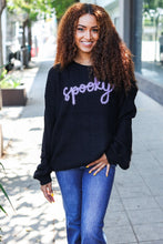 Load image into Gallery viewer, Get Your Spooky On Black Embroidered Chunky Sweater
