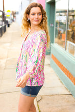 Load image into Gallery viewer, Life&#39;s A Party Fuchsia &amp; Yellow Abstract Print V Neck Top
