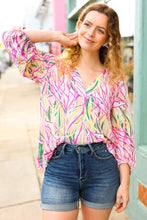 Load image into Gallery viewer, Life&#39;s A Party Fuchsia &amp; Yellow Abstract Print V Neck Top
