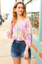 Load image into Gallery viewer, Life&#39;s A Party Fuchsia &amp; Yellow Abstract Print V Neck Top
