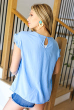 Load image into Gallery viewer, Feeling Femme&#39; Sky Blue Floral Embroidered Yoke Ruffle Sleeve Top
