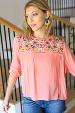 Load image into Gallery viewer, In Your Dreams Peach Floral Embroidery Ladder Trim Blouse
