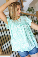 Load image into Gallery viewer, Lovely In Aqua Embroidered Flutter Sleeve Woven Top
